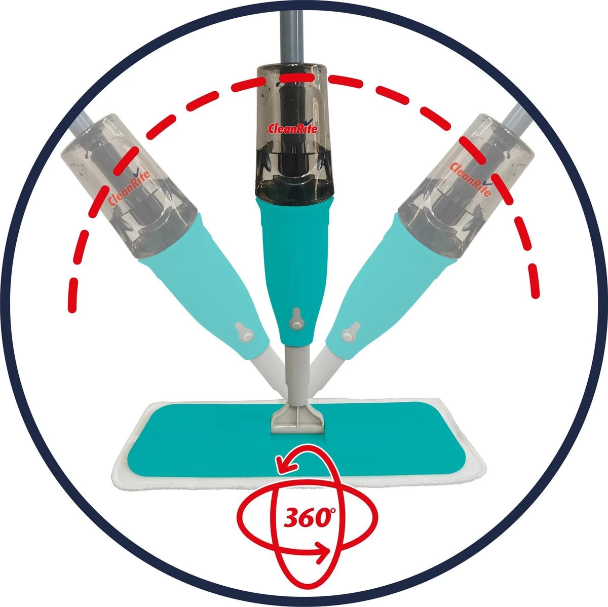 Cleanrite Spraymop Vloerwisser - 360 Graden - Inclusief Microvezeldoek 5 Cleanrite Spraymop Vloerwisser - 360 Graden - Inclusief Microvezeldoek - Afbeelding 3