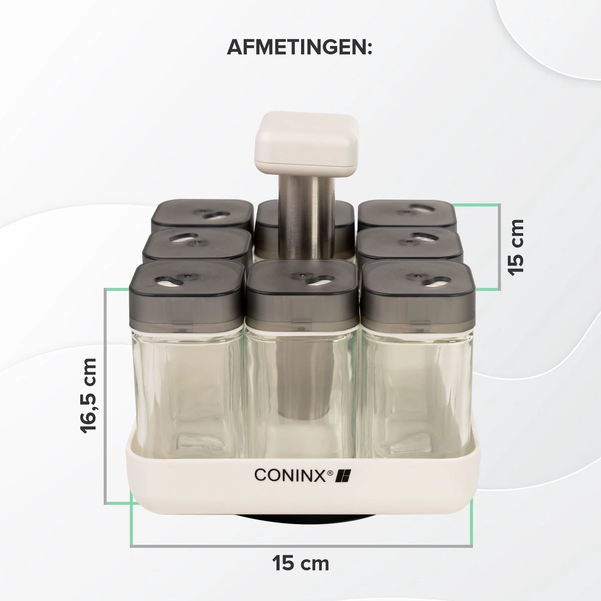 Coninx Kruidenrek Staand - Draaiend Kruidenrek Met Glazen Potjes - Kruidencarrousel Draaibaar - 8 Kruidenpotjes - Wit / RVS 6 Coninx Kruidenrek Staand - Draaiend Kruidenrek Met Glazen Potjes - Kruidencarrousel Draaibaar - 8 Kruidenpotjes - Wit / RVS - Afbeelding 4