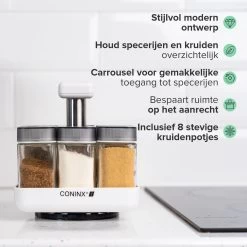 Coninx Kruidenrek Staand - Draaiend Kruidenrek Met Glazen Potjes - Kruidencarrousel Draaibaar - 8 Kruidenpotjes - Wit / RVS 18 Coninx Kruidenrek Staand - Draaiend Kruidenrek Met Glazen Potjes - Kruidencarrousel Draaibaar - 8 Kruidenpotjes - Wit / RVS -Schoonmaakmiddelen 1200x1200 1386