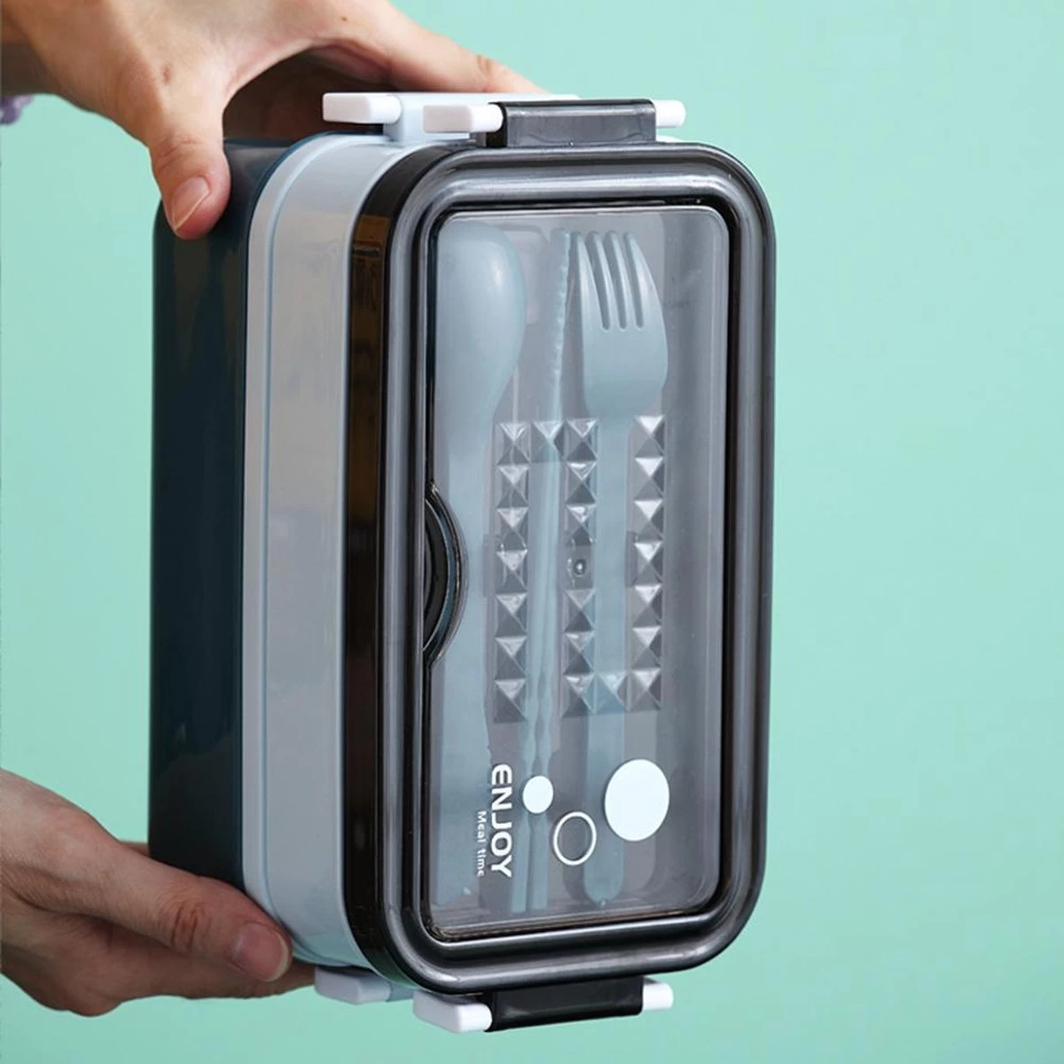 Lunchbox - Meal Prep Bakjes - Lunch Box Met Deksel - Meal Prep – Bento Box - Lunchtrommel Met Bestek Blauw 12 Lunchbox - Meal Prep Bakjes - Lunch Box Met Deksel - Meal Prep – Bento Box - Lunchtrommel Met Bestek Blauw - Afbeelding 10