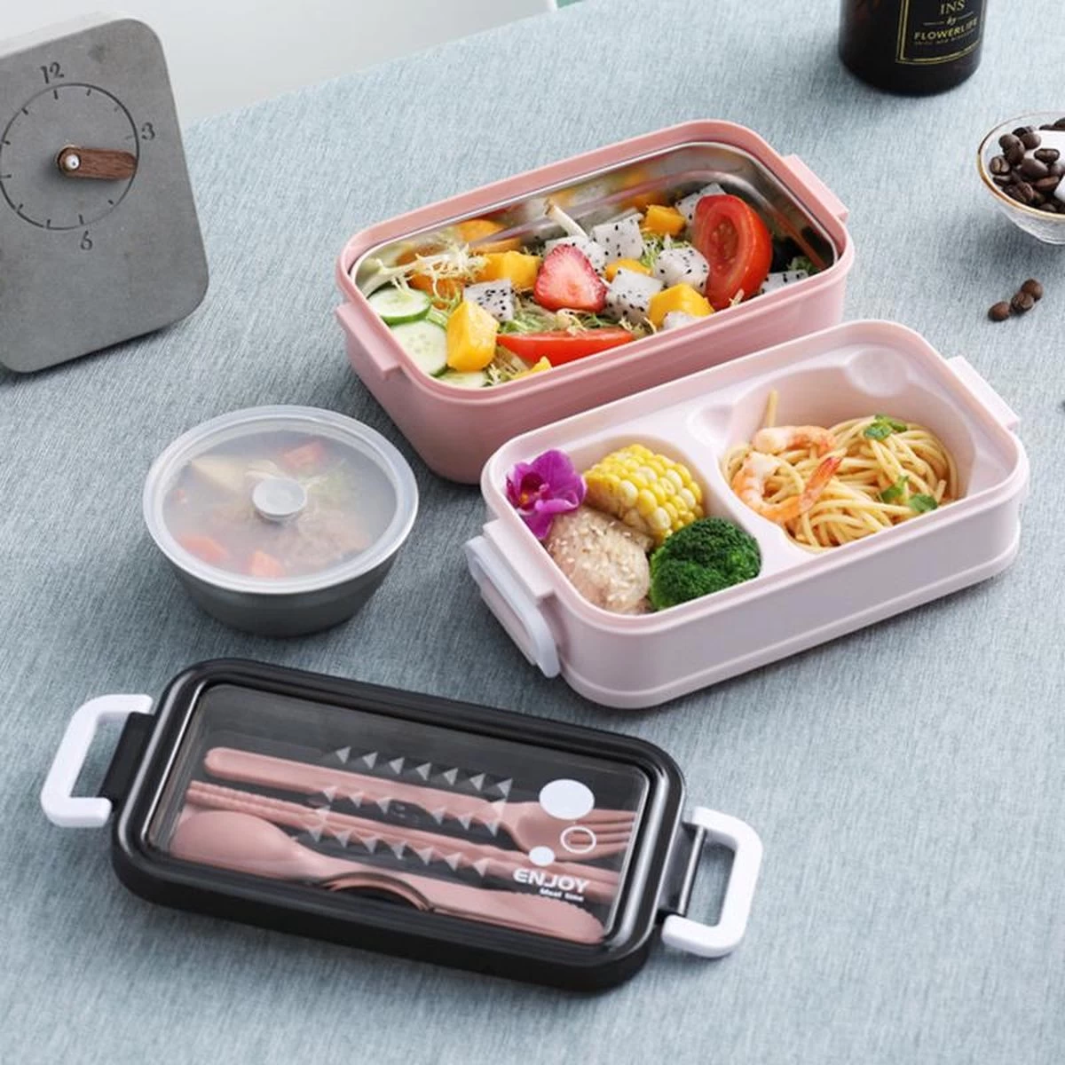 Lunchbox - Meal Prep Bakjes - Lunch Box Met Deksel - Meal Prep – Bento Box - Lunchtrommel Met Bestek Blauw 14 Lunchbox - Meal Prep Bakjes - Lunch Box Met Deksel - Meal Prep – Bento Box - Lunchtrommel Met Bestek Blauw - Afbeelding 12