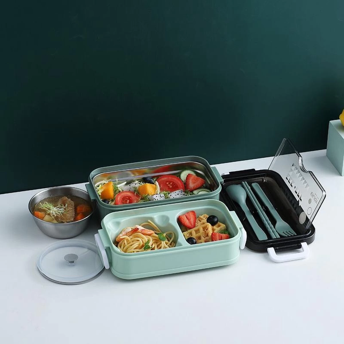 Lunchbox - Meal Prep Bakjes - Lunch Box Met Deksel - Meal Prep – Bento Box - Lunchtrommel Met Bestek Blauw 19 Lunchbox - Meal Prep Bakjes - Lunch Box Met Deksel - Meal Prep – Bento Box - Lunchtrommel Met Bestek Blauw - Afbeelding 17
