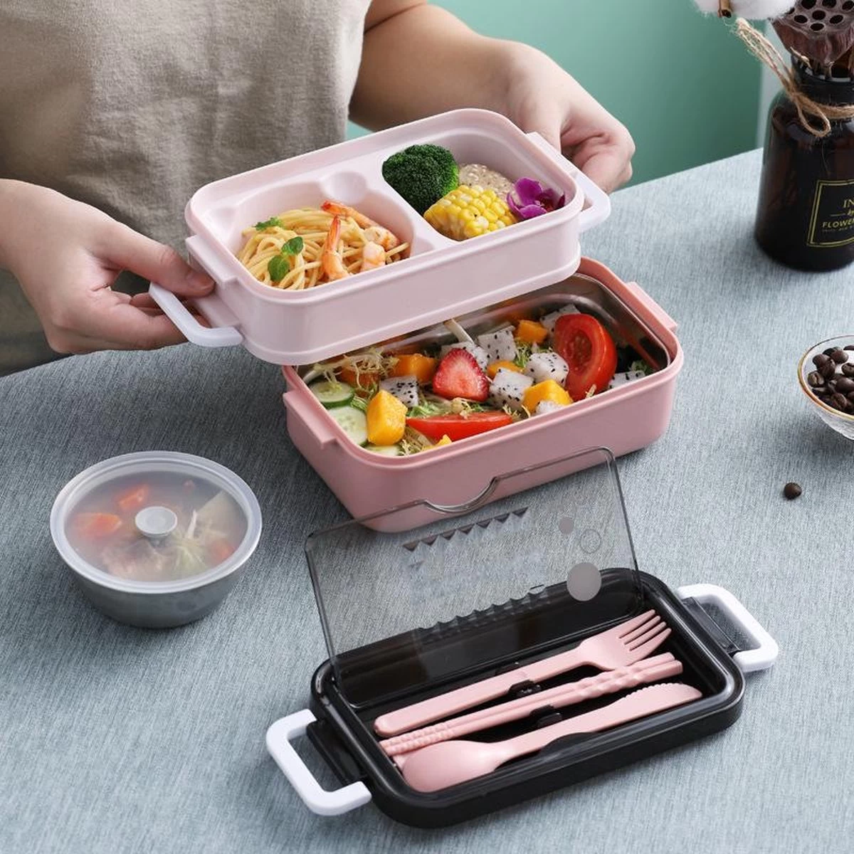 Lunchbox - Meal Prep Bakjes - Lunch Box Met Deksel - Meal Prep – Bento Box - Lunchtrommel Met Bestek Blauw 20 Lunchbox - Meal Prep Bakjes - Lunch Box Met Deksel - Meal Prep – Bento Box - Lunchtrommel Met Bestek Blauw - Afbeelding 18