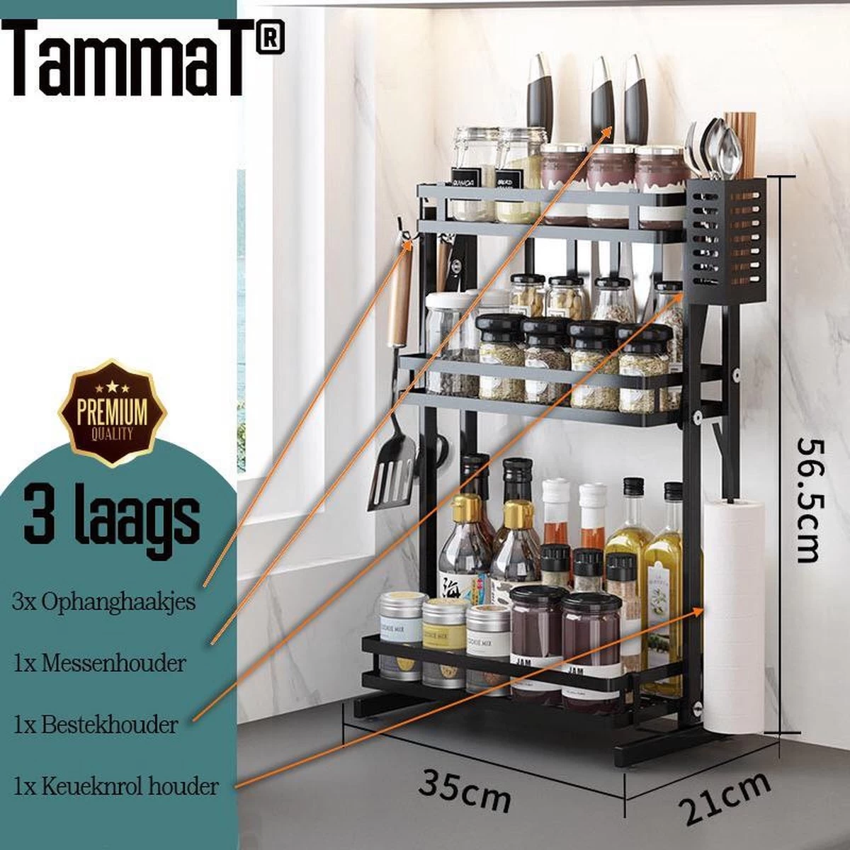 TammaT - Kruidenrek - Kruidenrek Staand - Inklapbare Keukenrek - 3-laags 35x21x56,5CM - Keuken Organizer - Aanrecht Organizer - Keuken Opslag - Roestvrij Staal - Opbergrek - Keuken Organizers - Roestvrij En Krasvrij 7 TammaT - Kruidenrek - Kruidenrek Staand - Inklapbare Keukenrek - 3-laags 35x21x56,5CM - Keuken Organizer - Aanrecht Organizer - Keuken Opslag - Roestvrij Staal - Opbergrek - Keuken Organizers - Roestvrij En Krasvrij - Afbeelding 5