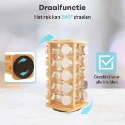LuZana® Draaibaar Kruidenrek Staand Met Potjes - Bamboe- 20 Kruidenpotjes Met Strooideksel – Incl. Labels, Krijtstift En Trechter -Schoonmaakmiddelen 1200x1200 1468