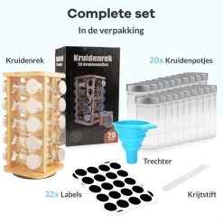 LuZana® Draaibaar Kruidenrek Staand Met Potjes - Bamboe- 20 Kruidenpotjes Met Strooideksel – Incl. Labels, Krijtstift En Trechter -Schoonmaakmiddelen 1200x1200 1469