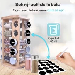 LuZana® Draaibaar Kruidenrek Staand Met Potjes - Bamboe- 20 Kruidenpotjes Met Strooideksel – Incl. Labels, Krijtstift En Trechter -Schoonmaakmiddelen 1200x1200 1472