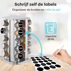 LuZana® Draaibaar Kruidenrek -RVS- Staand Met Potjes - 20 Kruidenpotjes Met Strooideksel – Incl. Labels, Krijtstift En Trechter 17 LuZana® Draaibaar Kruidenrek -RVS- Staand Met Potjes - 20 Kruidenpotjes Met Strooideksel – Incl. Labels, Krijtstift En Trechter -Schoonmaakmiddelen 1200x1200 1498