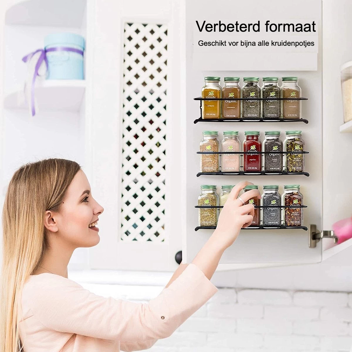 Kruidenrek Ophangbaar Kruidenpotjes Wandrek Organizer Keuken Accessoires - Zwart - Geschikt Voor Bijna Alle Kruidenpotjes 4 Kruidenrek Ophangbaar Kruidenpotjes Wandrek Organizer Keuken Accessoires - Zwart - Geschikt Voor Bijna Alle Kruidenpotjes - Afbeelding 2