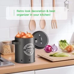 Professionele Bewaardozen - Set Van 3 - Voor Aardappels, Uien En Knoflook - Retro Design - Voorraadcontainer Van Metaal - Keukenopslag - Groentes Bewaren Voor Lange Tijd - Perfect Cadeau Voor In De Keuken -Schoonmaakmiddelen 1200x1200 1525