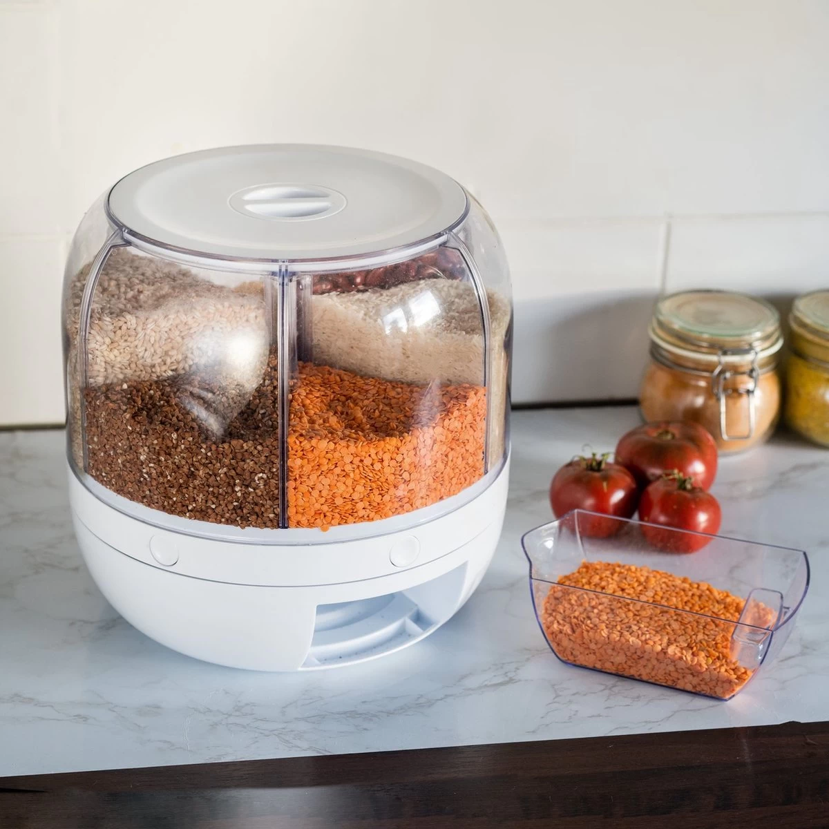 Roterende Voedsel Dispenser - 6 Vakken - Met Doseerschep - BPA Vrij - Handig 6 Roterende Voedsel Dispenser - 6 Vakken - Met Doseerschep - BPA Vrij - Handig - Afbeelding 4