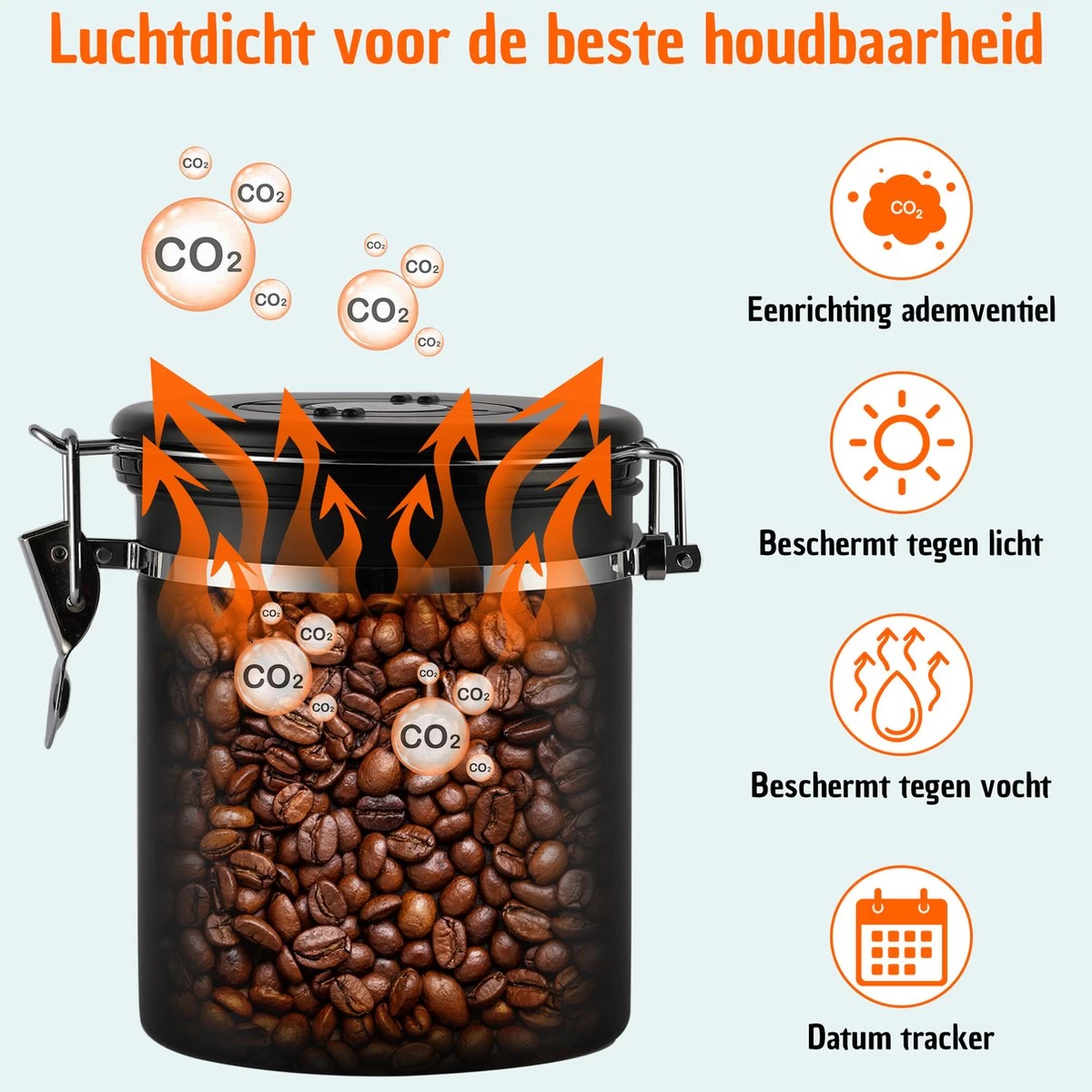 Koffie Bewaarbus Luchtdicht Met CO2 Uitlaat - Koffieblik Bewaarblik Voor 500 Gr Koffiebonen - Zwart - 1.2L 4 Koffie Bewaarbus Luchtdicht Met CO2 Uitlaat - Koffieblik Bewaarblik Voor 500 Gr Koffiebonen - Zwart - 1.2L - Afbeelding 2