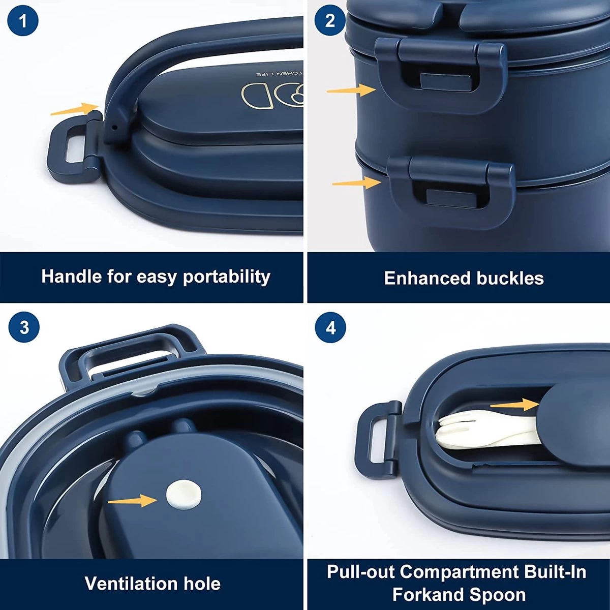 OITUGG Lunchbox Volwassenen: 2-laags Bento Box 1550 Ml Voor Mannen Vrouw - 3-vaks Lunchbox Met Bestek - BPA-vrije Plastic Lunchbox Geschikt Voor Kantoorschool - Magnetronbestendig Vaatwasmachinebestendig (blauw) 5 OITUGG Lunchbox Volwassenen: 2-laags Bento Box 1550 Ml Voor Mannen Vrouw - 3-vaks Lunchbox Met Bestek - BPA-vrije Plastic Lunchbox Geschikt Voor Kantoorschool - Magnetronbestendig Vaatwasmachinebestendig (blauw) - Afbeelding 3