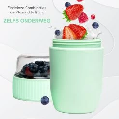 Coninx Yoghurtbeker To Go - Muesli Beker To Go - Lunchbeker - Mueslibeker 640ml (450ml+190ml) - Groen -Schoonmaakmiddelen 1200x1200 1603