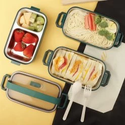 Lunchbox, Bento Box Voor Volwassenen Kinderen, Kinderlunchbox Met Compartimenten, 3-laags Lekvrije Bento-lunchbox Met Vork, Lepel, Geschikt Voor Lunchbox Voor Werk, Kantoor, School (2,25L Groen) -Schoonmaakmiddelen 1200x1200 1609