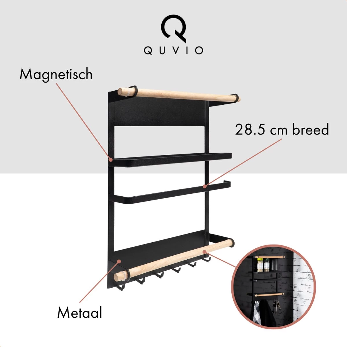 QUVIO Keukenrekje Van Metaal Magnetisch - Kruidenrek - Keuken Opbergrek Voor Kruiden, Handdoeken En Opscheplepels - Zwart 8 QUVIO Keukenrekje Van Metaal Magnetisch - Kruidenrek - Keuken Opbergrek Voor Kruiden, Handdoeken En Opscheplepels - Zwart - Afbeelding 6