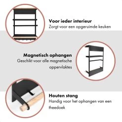 QUVIO Keukenrekje Van Metaal Magnetisch - Kruidenrek - Keuken Opbergrek Voor Kruiden, Handdoeken En Opscheplepels - Zwart 18 QUVIO Keukenrekje Van Metaal Magnetisch - Kruidenrek - Keuken Opbergrek Voor Kruiden, Handdoeken En Opscheplepels - Zwart -Schoonmaakmiddelen 1200x1200 1671