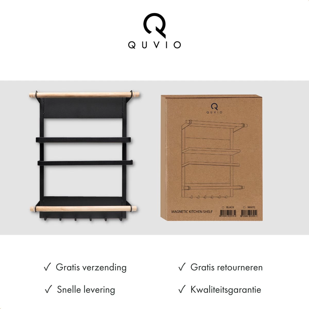 QUVIO Keukenrekje Van Metaal Magnetisch - Kruidenrek - Keuken Opbergrek Voor Kruiden, Handdoeken En Opscheplepels - Zwart 12 QUVIO Keukenrekje Van Metaal Magnetisch - Kruidenrek - Keuken Opbergrek Voor Kruiden, Handdoeken En Opscheplepels - Zwart - Afbeelding 10