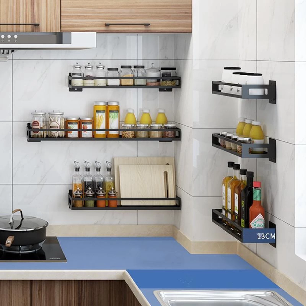 Merkloos Kruidenrek / Opbergrek - RVS - Perforatievrij Aan De Muur Gemonteerd - 50x13x6 Cm - Zwart 3 Merkloos Kruidenrek / Opbergrek - RVS - Perforatievrij Aan De Muur Gemonteerd - 50x13x6 Cm - Zwart