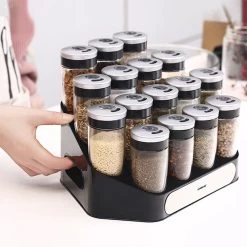 Merkloos Decopatent® Kruidenrek Incl. 16 Glazen Kruiden Potjes - Rvs Strooideksel - Staand Kruiden & Specerijen Rek - Kruidenpotjes Glas -Schoonmaakmiddelen 1200x1200 1721