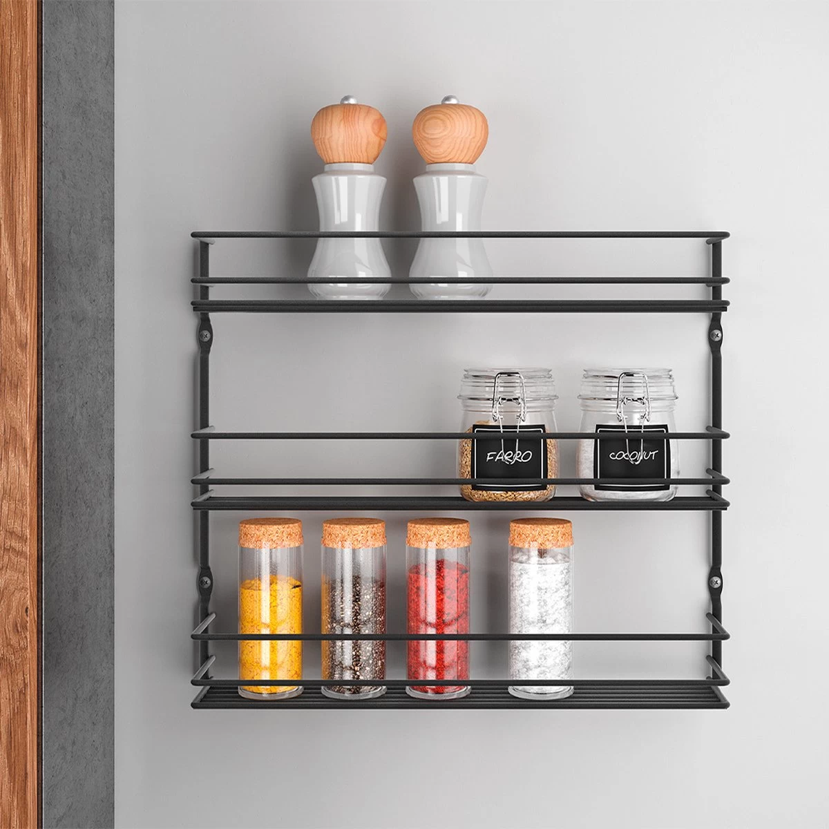 Tomado Metaltex - Pepito Kruidenrek - 3 Etages - Zwart - 36x8x31cm 3 Tomado Metaltex - Pepito Kruidenrek - 3 Etages - Zwart - 36x8x31cm