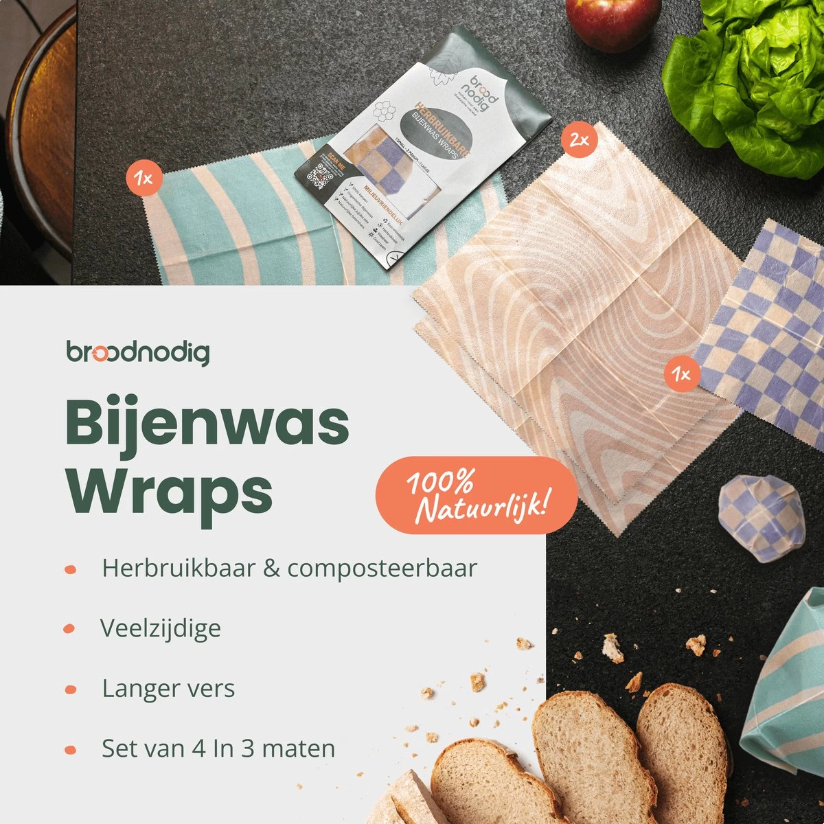 BROODNODIG® - Bijenwas Wraps (Bijenwas Doek) - Set Van 4 - 1S, 2M, 1L - Foodwrap - Beeswax Wraps - Bee Wrap - Beewax - Bijenwasdoek - Zero Waste - Duurzaam Cadeau - Herbruikbaar Boterhamzakje 8 BROODNODIG® - Bijenwas Wraps (Bijenwas Doek) - Set Van 4 - 1S, 2M, 1L - Foodwrap - Beeswax Wraps - Bee Wrap - Beewax - Bijenwasdoek - Zero Waste - Duurzaam Cadeau - Herbruikbaar Boterhamzakje - Afbeelding 6