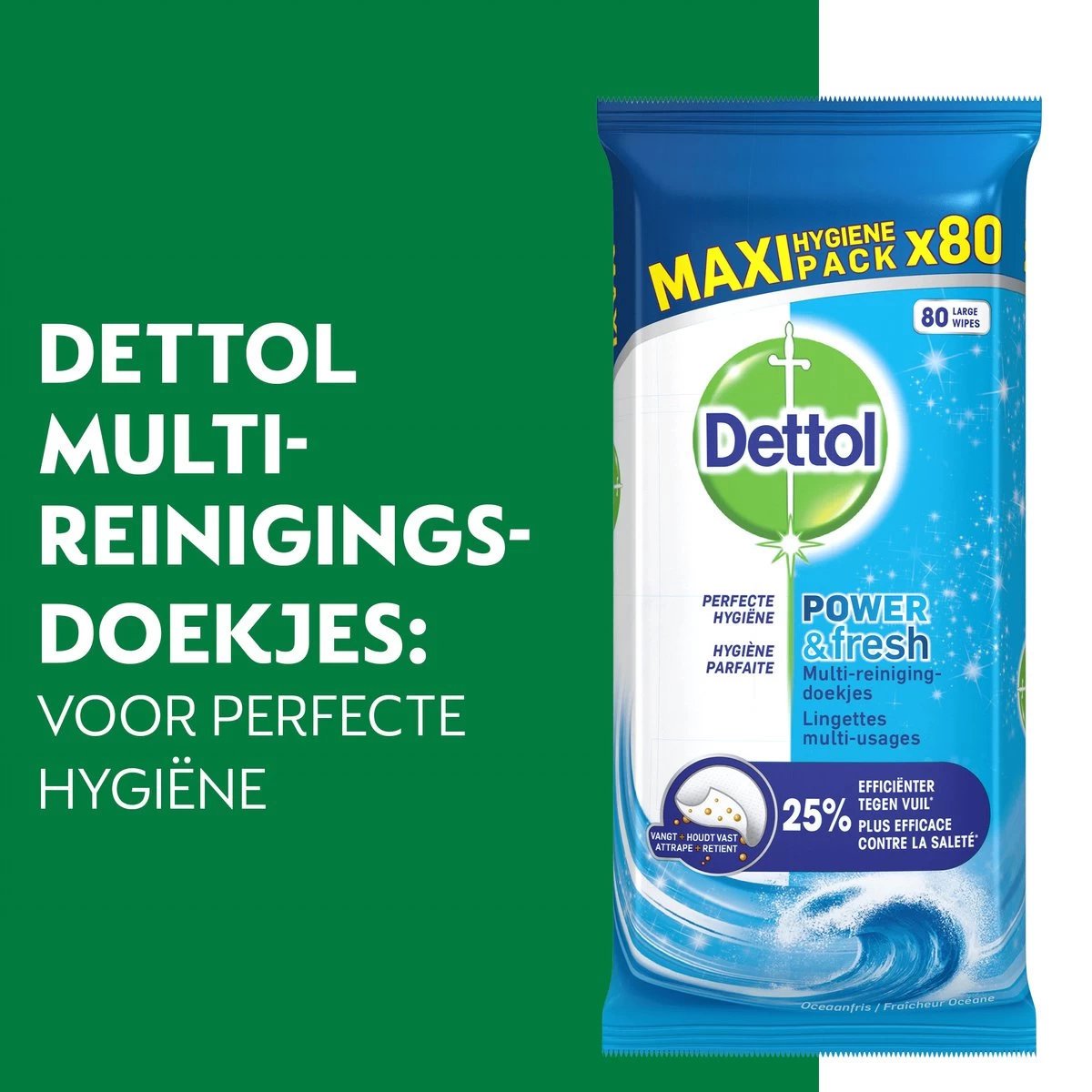 Dettol - Power & Fresh - Schoonmaakdoekjes - Oceaanfris - 4 X 80 Doekjes 4 Dettol - Power & Fresh - Schoonmaakdoekjes - Oceaanfris - 4 X 80 Doekjes - Afbeelding 2