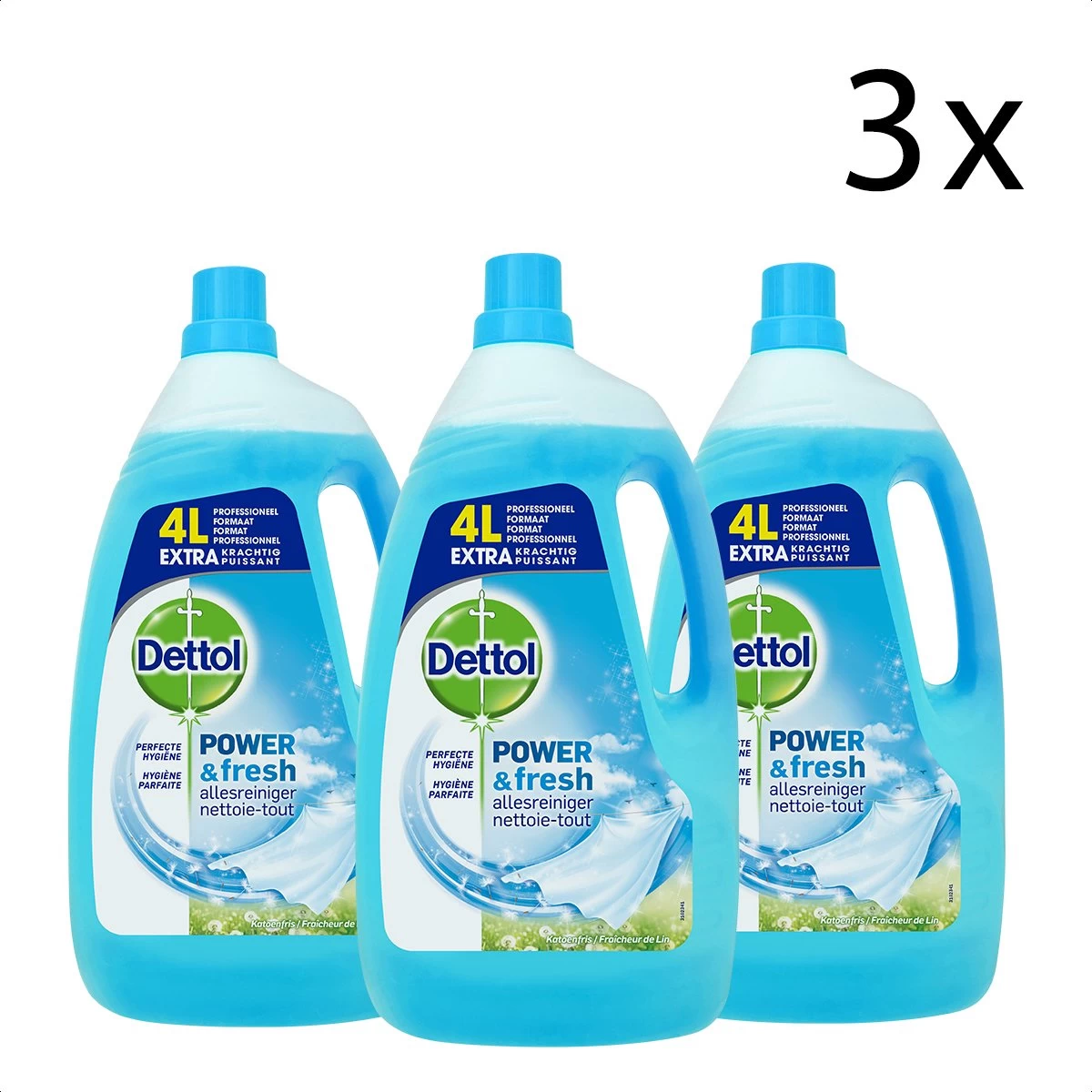 Dettol - Power & Fresh - Allesreiniger - Katoenfris - 3 X 4 Liter 3 Dettol - Power & Fresh - Allesreiniger - Katoenfris - 3 X 4 Liter