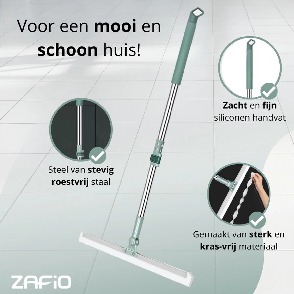 Zafio Vloertrekker Met Steel Vloerwisser Watertrekker Badkamer Douche - 80 / 130 Cm - Uitschuifbaar 4 Zafio Vloertrekker Met Steel Vloerwisser Watertrekker Badkamer Douche - 80 / 130 Cm - Uitschuifbaar - Afbeelding 2