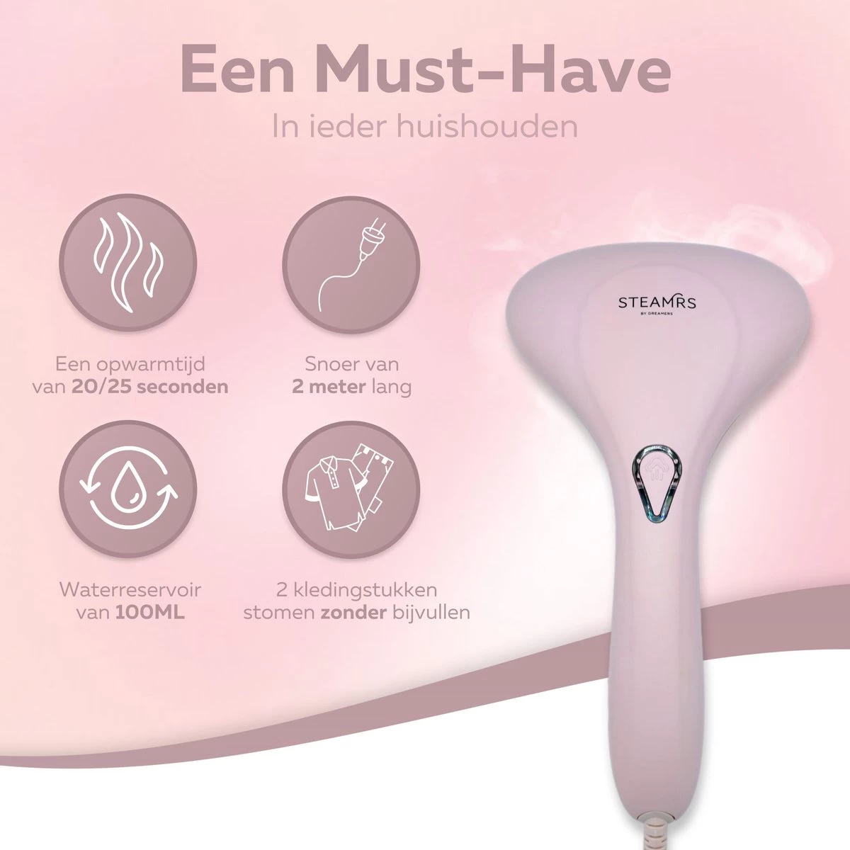 STEAMR - Krachtige Luxe Kledingstomer - Handstomer - Roze 7 STEAMR - Krachtige Luxe Kledingstomer - Handstomer - Roze - Afbeelding 5