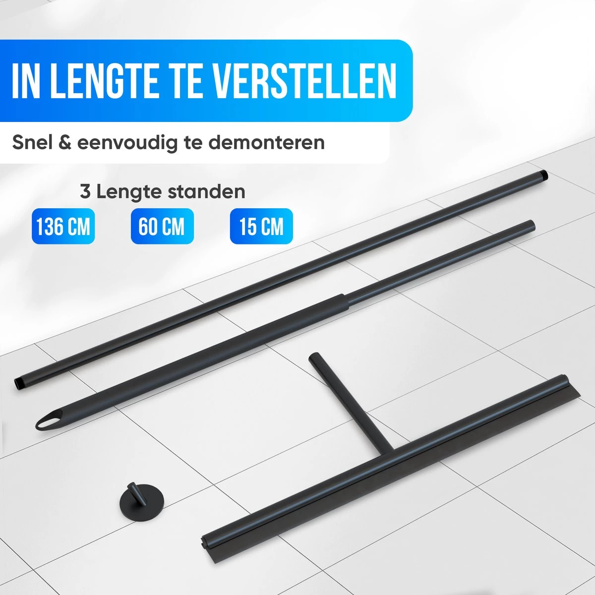 Avalo Vloertrekker Met Steel - Luxe Vloerwisser - Aluminium Water Trekker - Douche Wisser - Badkamer - Zwart - 136x40 CM 8 Avalo Vloertrekker Met Steel - Luxe Vloerwisser - Aluminium Water Trekker - Douche Wisser - Badkamer - Zwart - 136x40 CM - Afbeelding 6