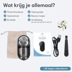 Lifeproducts Oplaadbare Pluizenverwijderaar - Elektrische Kledingontpluizer Met Antistatische Pluizenborstel - Oplaadbaar - Pluizendief Inclusief 3 Extra Mesjes - Zwart -Schoonmaakmiddelen 1200x1200 2390