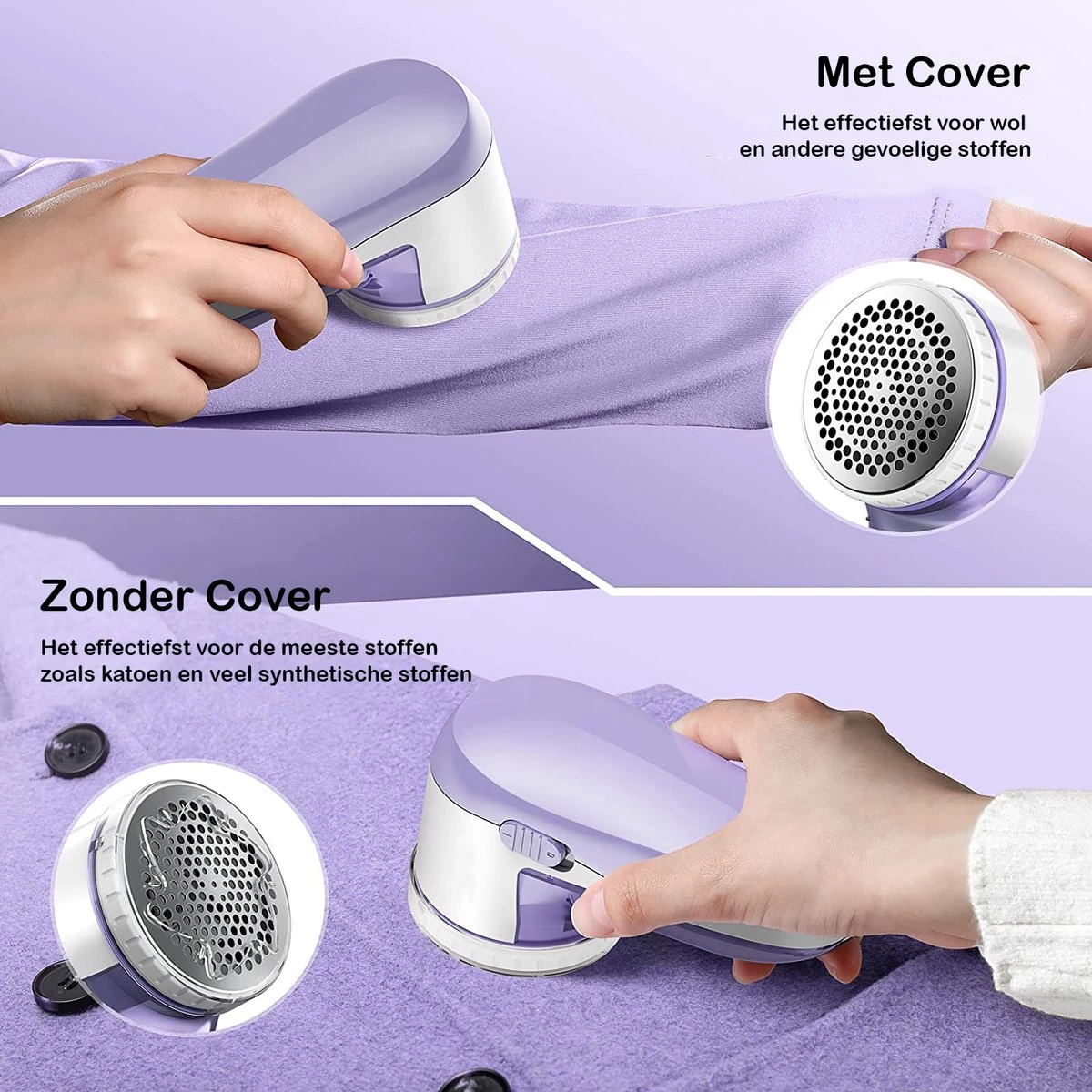 Qtronic Elektrische Pluizenverwijderaar - Ontpluizer/Pluizentondeuse - Draadloos - Extra Opzetstuk - Paars 5 Qtronic Elektrische Pluizenverwijderaar - Ontpluizer/Pluizentondeuse - Draadloos - Extra Opzetstuk - Paars - Afbeelding 3