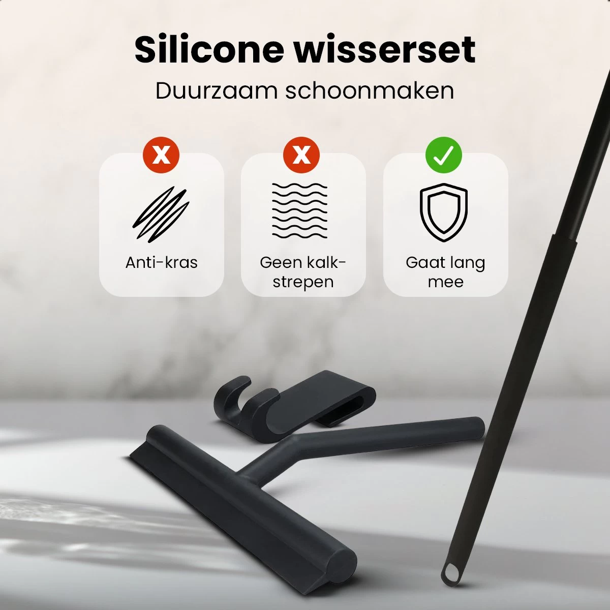 NovaQ® Vloerwisser Met Steel - Vloertrekker Met Steel - Douchewisser Zwart - Raamwisser Douche - Badkamer Trekker - Vloerwisser Zwart 2 In 1 Set Inclusief Ophanghaken 7 NovaQ® Vloerwisser Met Steel - Vloertrekker Met Steel - Douchewisser Zwart - Raamwisser Douche - Badkamer Trekker - Vloerwisser Zwart 2 In 1 Set Inclusief Ophanghaken - Afbeelding 5