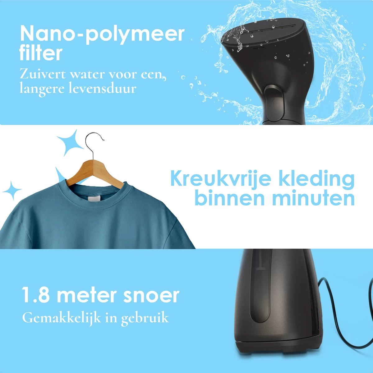 Luxe Kledingstomer - Handstomer - Handstoomreiniger - Stoomstrijkijzer - Stomer Kleding - Voor Op Reis - Zwart 5 Luxe Kledingstomer - Handstomer - Handstoomreiniger - Stoomstrijkijzer - Stomer Kleding - Voor Op Reis - Zwart - Afbeelding 3