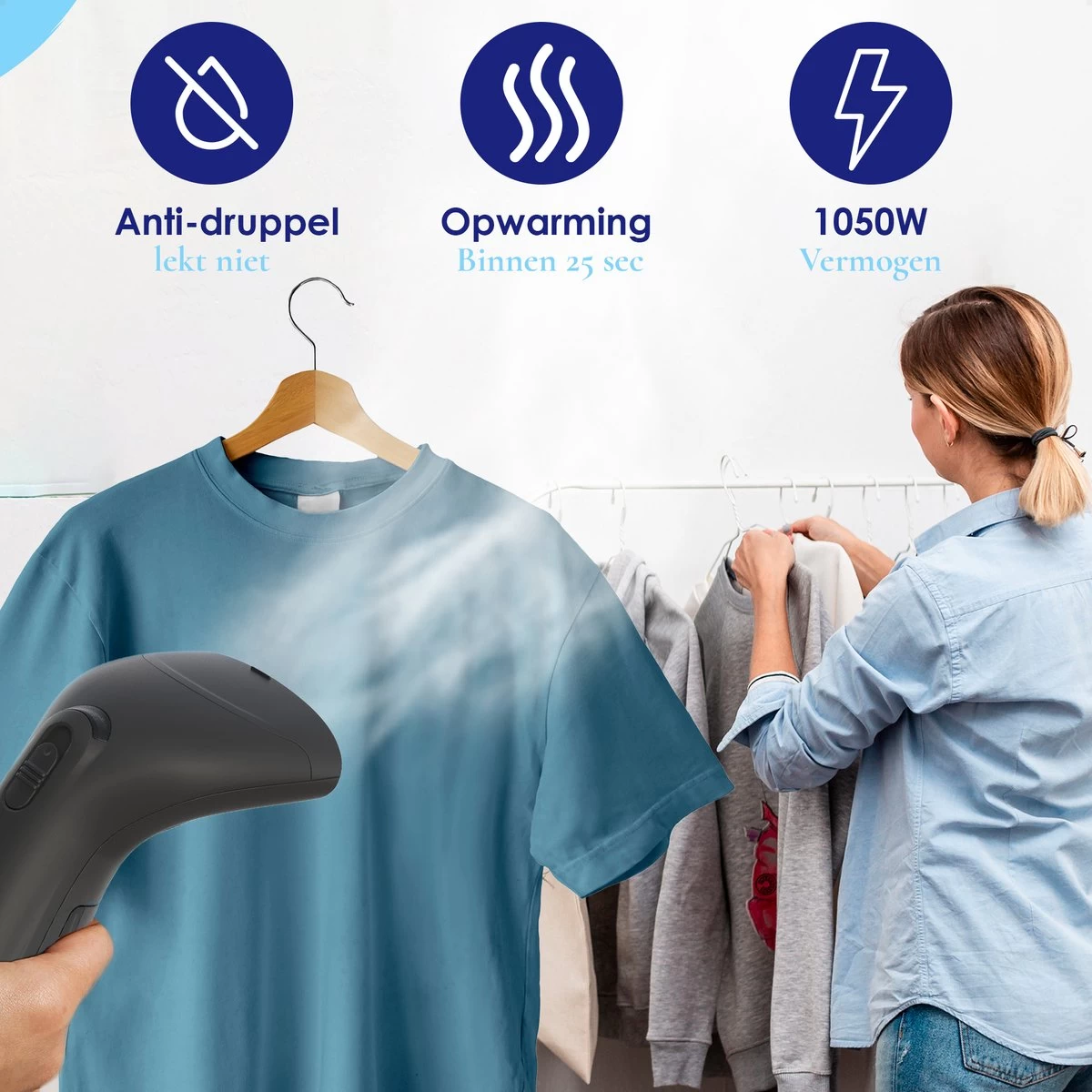 Luxe Kledingstomer - Handstomer - Handstoomreiniger - Stoomstrijkijzer - Stomer Kleding - Voor Op Reis - Zwart 11 Luxe Kledingstomer - Handstomer - Handstoomreiniger - Stoomstrijkijzer - Stomer Kleding - Voor Op Reis - Zwart - Afbeelding 9