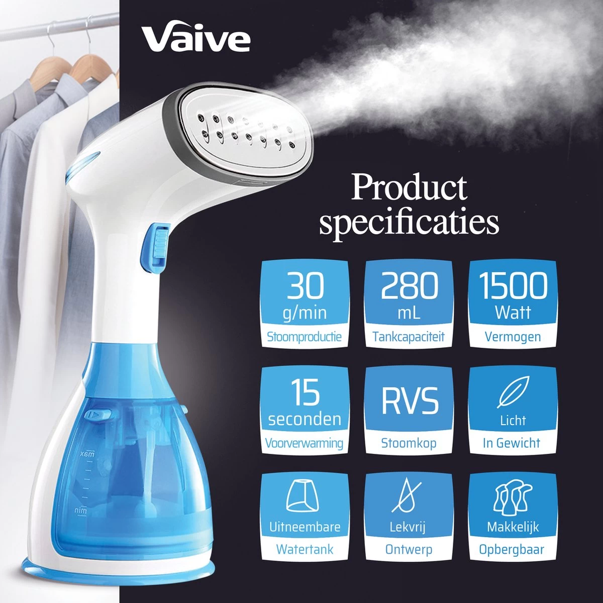 VAIVE Kledingstomer - Handstomer - Steamer - Kleding Stomer - Stoomapparaat - Kledingstomers 9 VAIVE Kledingstomer - Handstomer - Steamer - Kleding Stomer - Stoomapparaat - Kledingstomers - Afbeelding 7