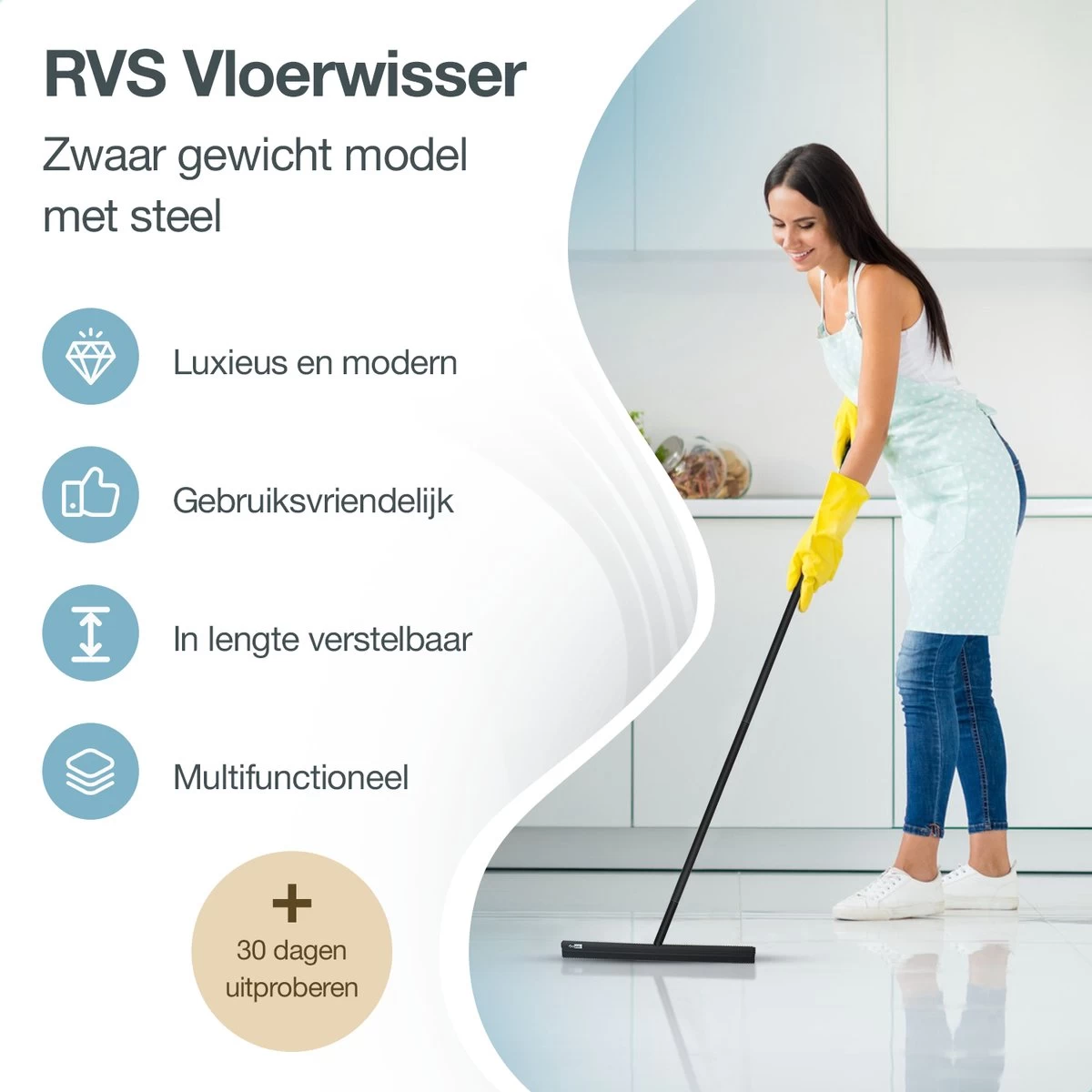 ACE Goods Vloertrekker Met Steel – Vloerwisser Badkamer - Trekker Douche – Raamwisser Verstelbaar – Watertrekker - Incl Ophanghaken 4 ACE Goods Vloertrekker Met Steel – Vloerwisser Badkamer - Trekker Douche – Raamwisser Verstelbaar – Watertrekker - Incl Ophanghaken - Afbeelding 2