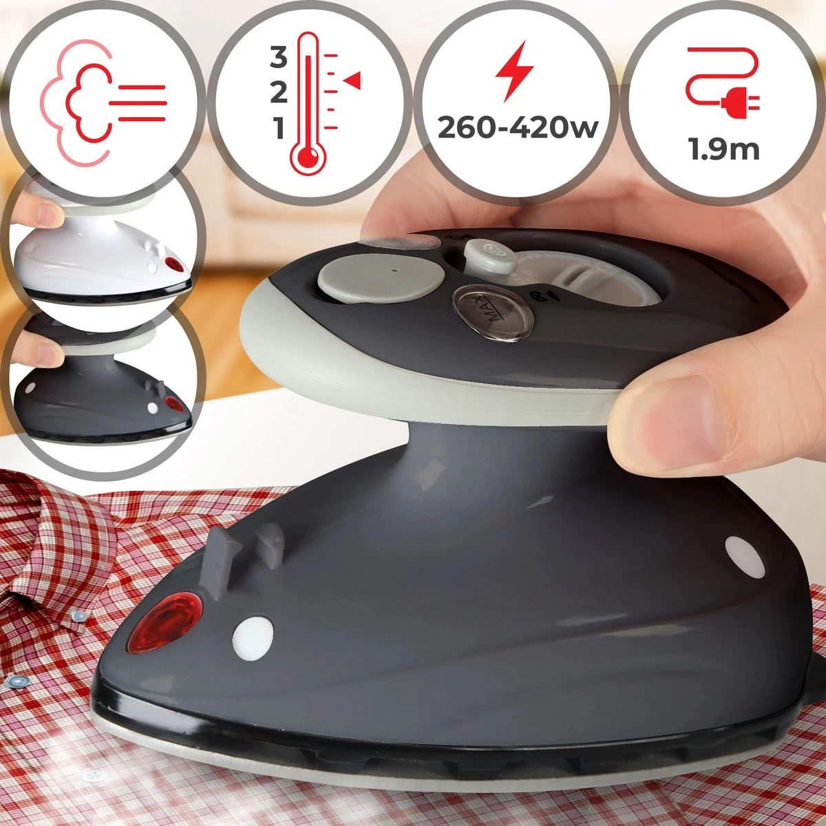 Jago - Mini Strijkijzer - Reisstrijkijzer - Stoomstrijkijzer - Droog En Stoom Strijken - Strijkijzer Met Stoomgenerator - Grijs 3 Jago - Mini Strijkijzer - Reisstrijkijzer - Stoomstrijkijzer - Droog En Stoom Strijken - Strijkijzer Met Stoomgenerator - Grijs