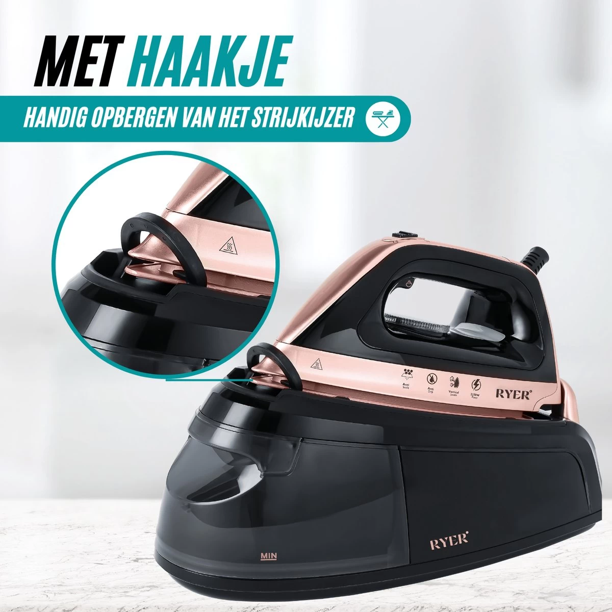 RYER Stoomstrijkijzer Met Stoomgenerator - Iron - Keramische Zoolplaat 5 RYER Stoomstrijkijzer Met Stoomgenerator - Iron - Keramische Zoolplaat - Afbeelding 3