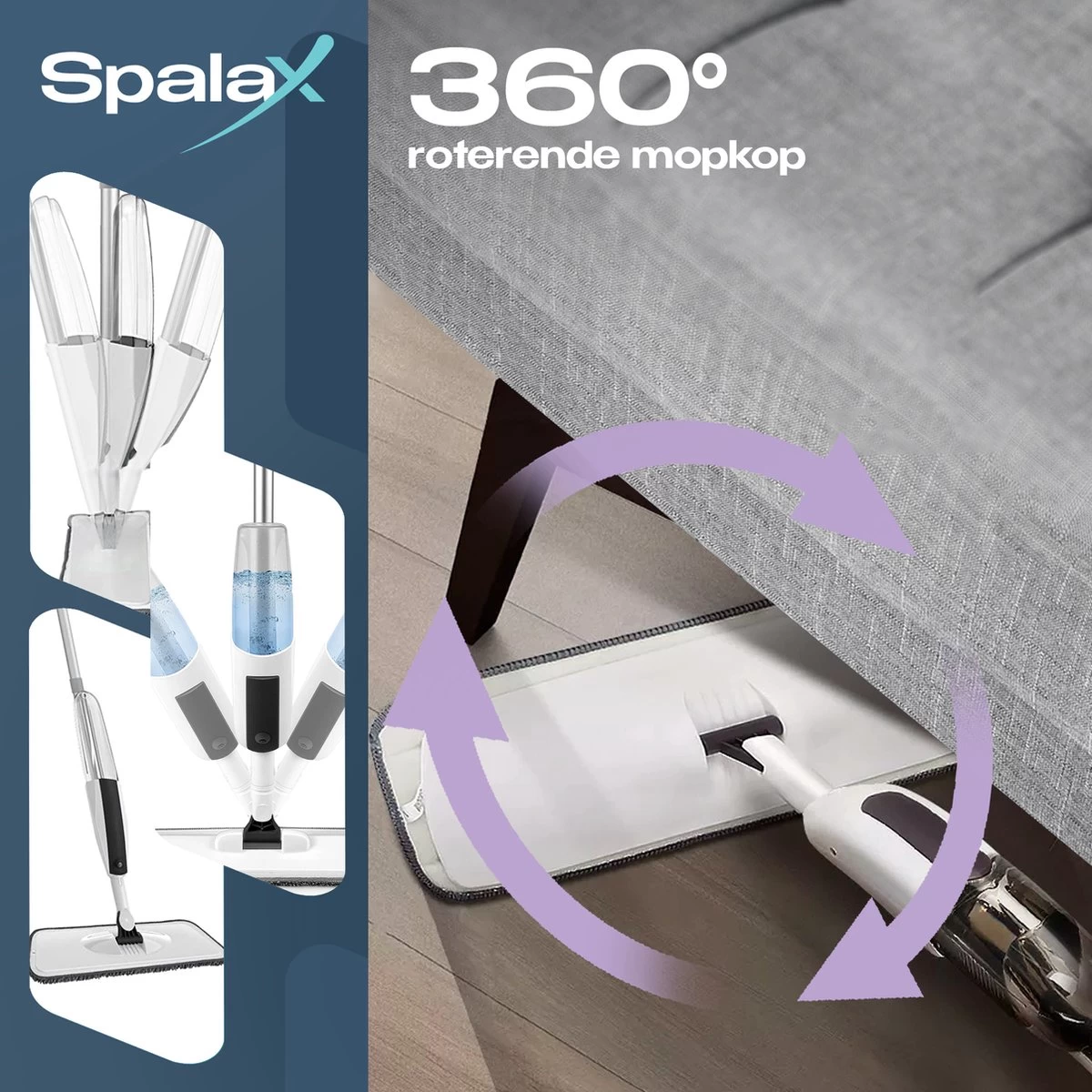 Spalax Dweil - Mop - Dweilsysteem - Vloerwisser Badkamer - Dweilset - Mopset - Vloermop 5 Spalax Dweil - Mop - Dweilsysteem - Vloerwisser Badkamer - Dweilset - Mopset - Vloermop - Afbeelding 3