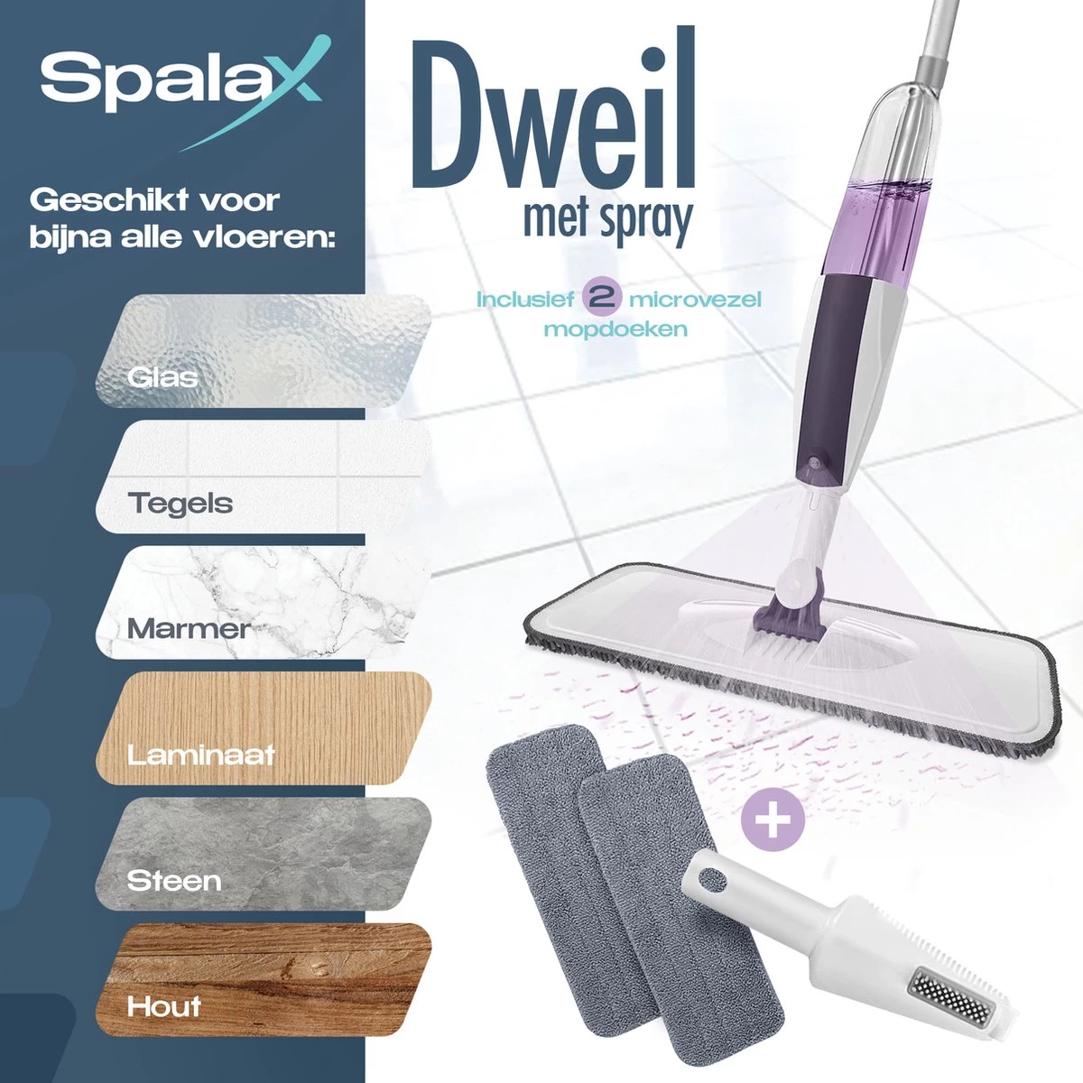 Spalax Dweil - Mop - Dweilsysteem - Vloerwisser Badkamer - Dweilset - Mopset - Vloermop 8 Spalax Dweil - Mop - Dweilsysteem - Vloerwisser Badkamer - Dweilset - Mopset - Vloermop - Afbeelding 6