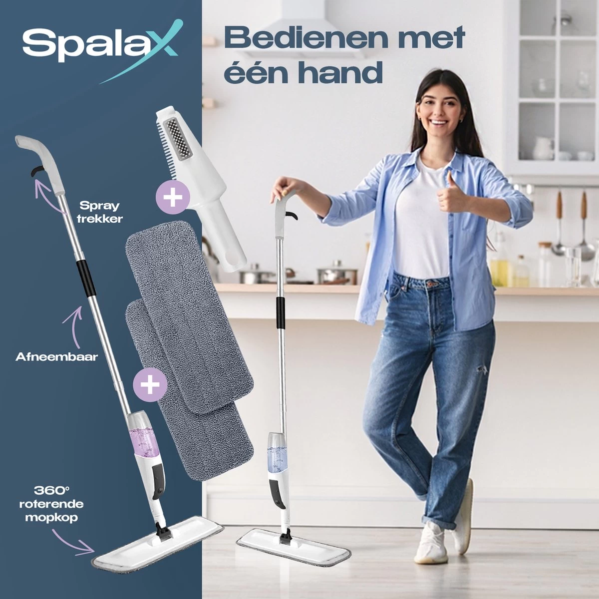 Spalax Dweil - Mop - Dweilsysteem - Vloerwisser Badkamer - Dweilset - Mopset - Vloermop 9 Spalax Dweil - Mop - Dweilsysteem - Vloerwisser Badkamer - Dweilset - Mopset - Vloermop - Afbeelding 7