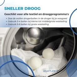 ANATURES Wollen XL Drogerballen 6 Stuks In Opbergmand – Herbruikbare Droogballen Wasdroger – Nieuw Zeelands RWS Schaapswol - Wasdrogerballen Duurzaam – Natuurlijke Wasverzachter -Schoonmaakmiddelen 1200x1200 984