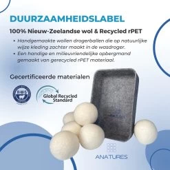 ANATURES Wollen XL Drogerballen 6 Stuks In Opbergmand – Herbruikbare Droogballen Wasdroger – Nieuw Zeelands RWS Schaapswol - Wasdrogerballen Duurzaam – Natuurlijke Wasverzachter -Schoonmaakmiddelen 1200x1200 990