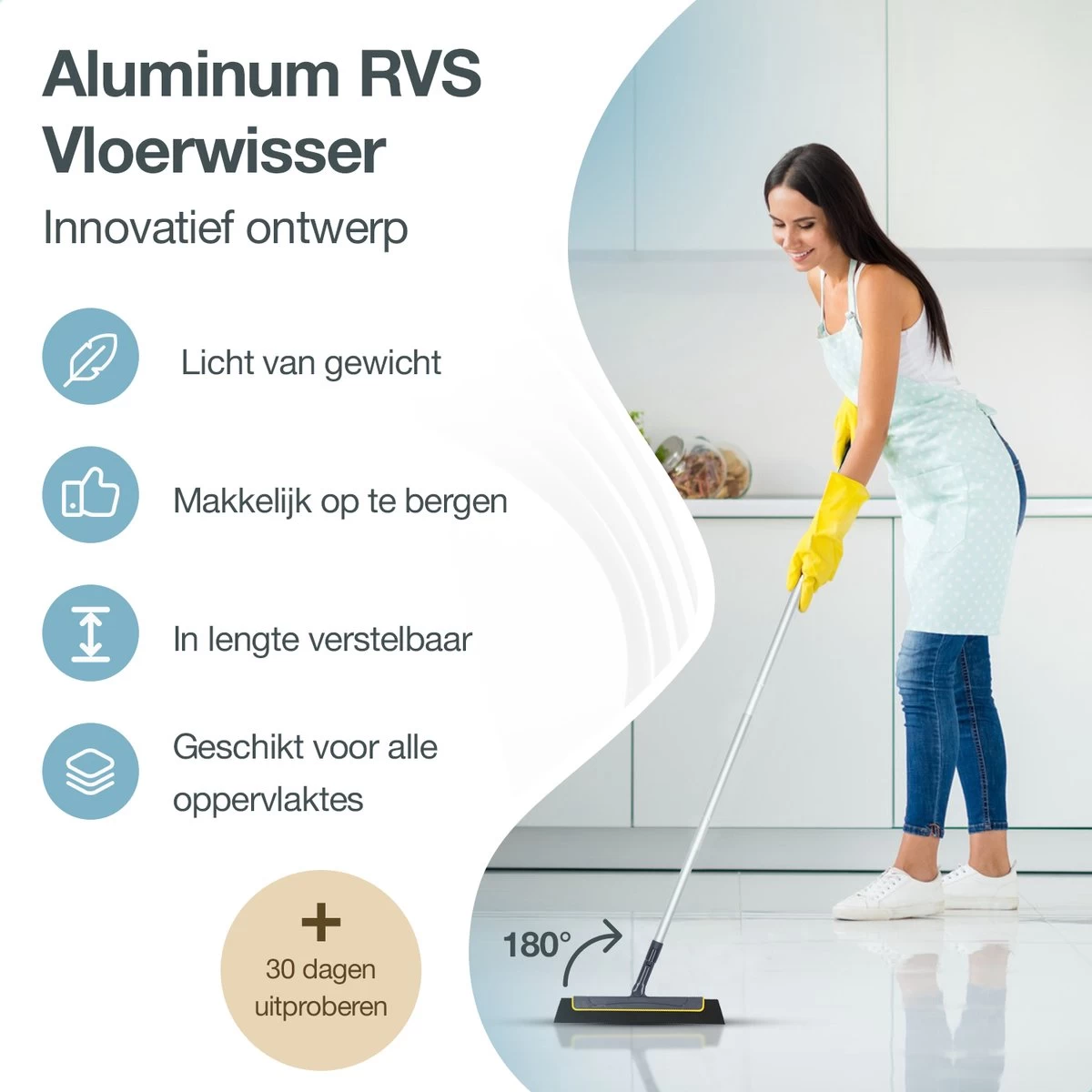 ACE Goods Vloertrekker Met Steel – Vloerwisser Badkamer - Trekker Douche – Raamwisser Verstelbaar – Watertrekker - Incl Ophanghaak 3 ACE Goods Vloertrekker Met Steel – Vloerwisser Badkamer - Trekker Douche – Raamwisser Verstelbaar – Watertrekker - Incl Ophanghaak - Afbeelding 2