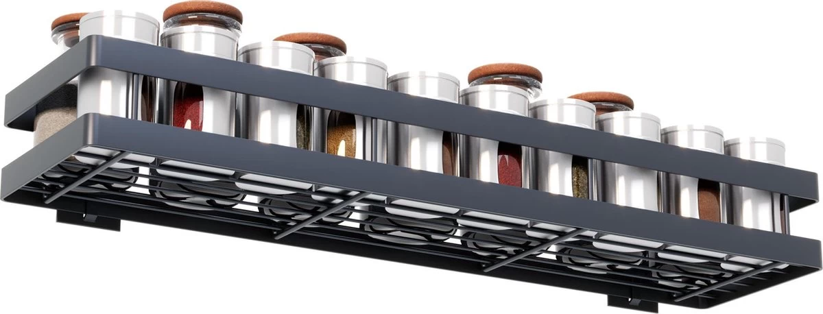 Noswo Kruidenrek Ophangbaar - Kruidenrek Voor Kruidenpotjes - Keukenrek Hangend - 50 Cm - Zwart 6 Noswo Kruidenrek Ophangbaar - Kruidenrek Voor Kruidenpotjes - Keukenrek Hangend - 50 Cm - Zwart - Afbeelding 4