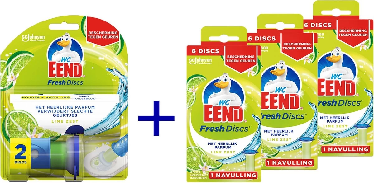 WC Eend Houder Fresh Discs Lime Zest + 3 X 6 Discs Navulling 3 WC Eend Houder Fresh Discs Lime Zest + 3 X 6 Discs Navulling