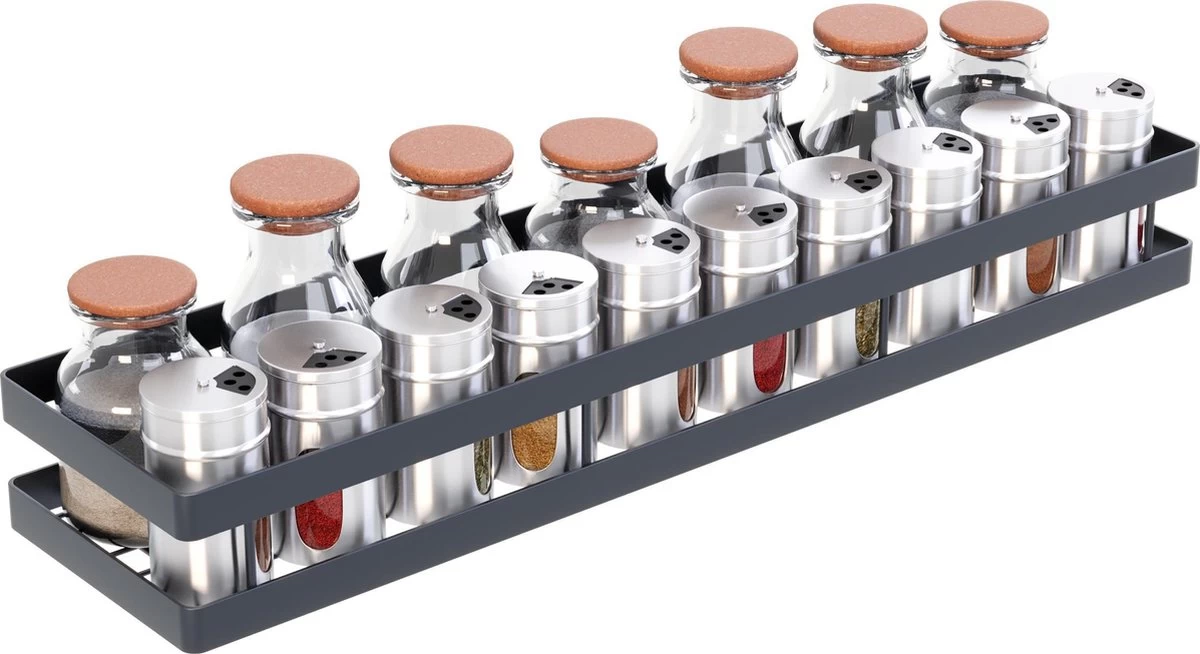 Noswo Kruidenrek Ophangbaar - Kruidenrek Voor Kruidenpotjes - Keukenrek Hangend - 50 Cm - Zwart 3 Noswo Kruidenrek Ophangbaar - Kruidenrek Voor Kruidenpotjes - Keukenrek Hangend - 50 Cm - Zwart