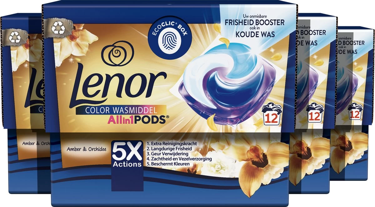 Lenor All In 1 Pods Amber & Orchidee - Waspods - 4 X 12 Wasbeurten Voordeelverpakking 3 Lenor All In 1 Pods Amber & Orchidee - Waspods - 4 X 12 Wasbeurten Voordeelverpakking